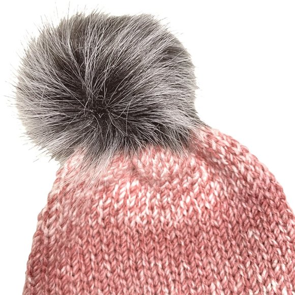 Handmade pom hat rose pink knit slouchy removable faux fur pompom adult winter - Picture 11 of 12